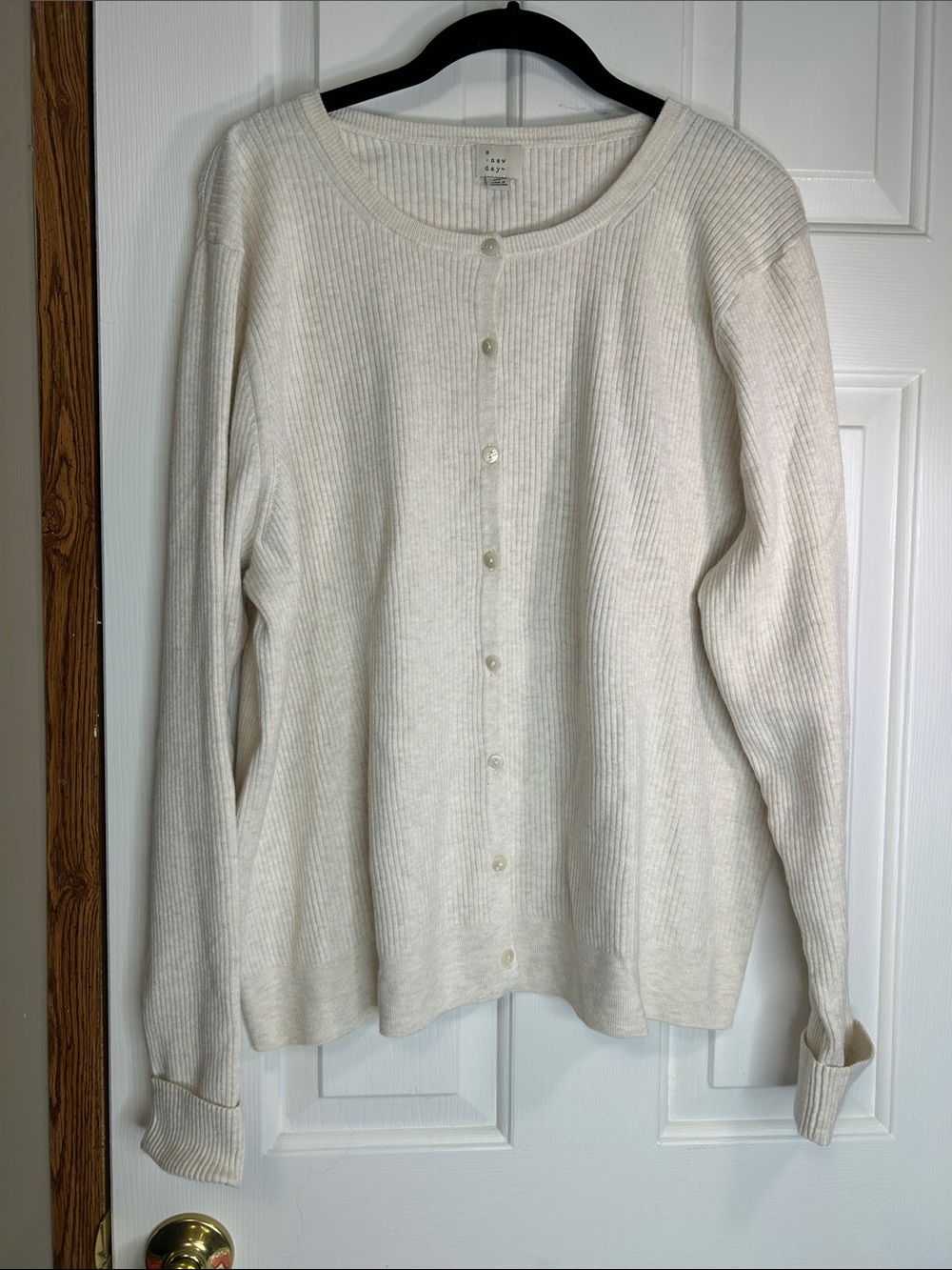 a new day Cream Ribbed Button-Up Cardigan 3X NWT